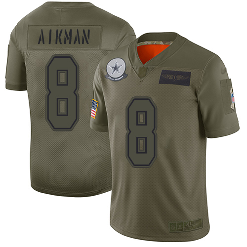 Nike Cowboys #8 Troy Aikman Camo Youth Stitched NFL Limited 2019 Salute to Service Jersey