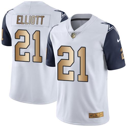 Nike Cowboys #21 Ezekiel Elliott White Youth Stitched NFL Limited Gold Rush Jersey