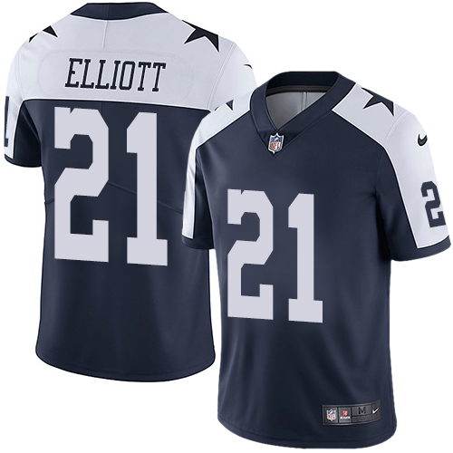 Nike Cowboys #21 Ezekiel Elliott Navy Blue Thanksgiving Youth Stitched NFL Vapor Untouchable Limited Throwback Jersey