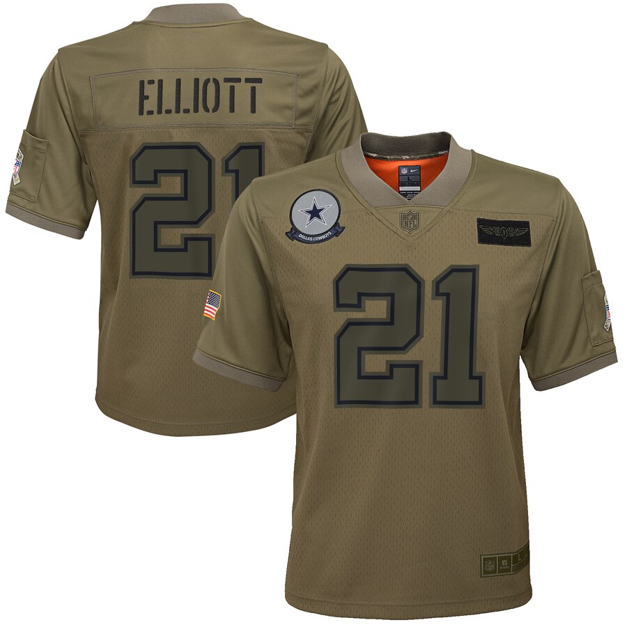 Youth Dallas Cowboys #21 Ezekiel Elliott Nike Camo 2019 Salute to Service Game Jersey