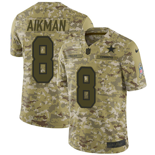 Nike Cowboys #8 Troy Aikman Camo Youth Stitched NFL Limited 2018 Salute to Service Jersey