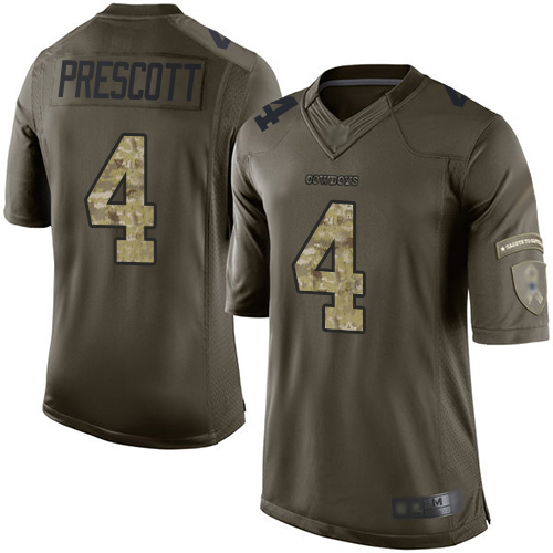 Nike Cowboys #4 Dak Prescott Green Youth Stitched NFL Limited 2015 Salute to Service Jersey