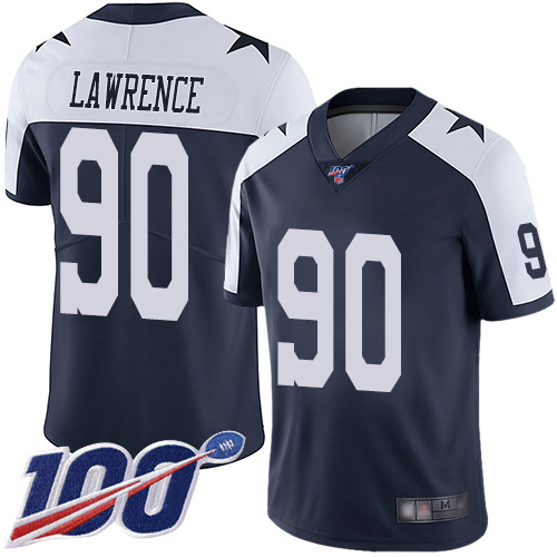 Nike Cowboys #90 Demarcus Lawrence Navy Blue Thanksgiving Youth Stitched NFL 100th Season Vapor Throwback Limited Jersey
