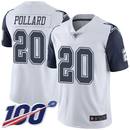 Nike Cowboys #20 Tony Pollard White Youth Stitched NFL Limited Rush 100th Season Jersey