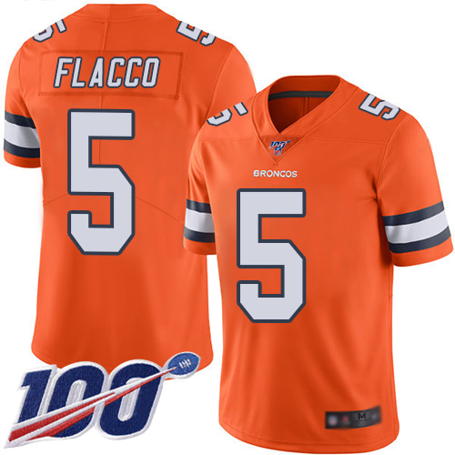 Nike Broncos #5 Joe Flacco Orange Youth Stitched NFL Limited Rush 100th Season Jersey Nike Broncos #5 Joe Flacco Orange Youth Stitched NFL Limited Rush 100th Season Jersey