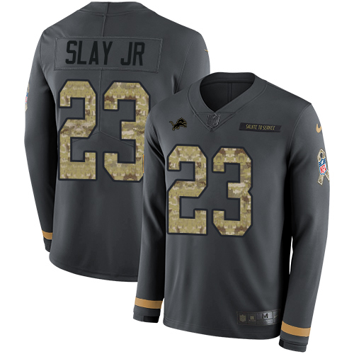 Nike Lions #23 Darius Slay Jr Anthracite Salute to Service Youth Stitched NFL Limited Therma Long Sleeve Jersey Nike Lions #23 Darius Slay Jr Anthracite Salute to Service Youth Stitched NFL Limited Therma Long Sleeve Jersey