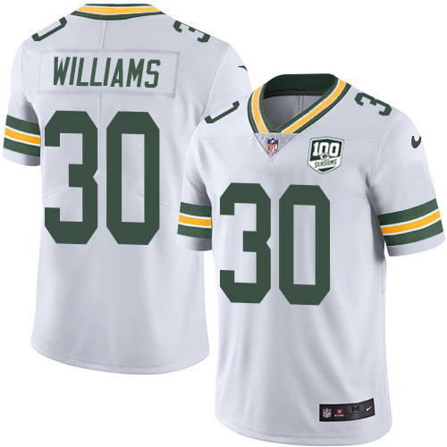 Nike Packers #30 Jamaal Williams White Youth 100th Season Stitched NFL Vapor Untouchable Limited Jersey