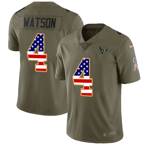 Nike Texans #4 Deshaun Watson Olive/USA Flag Youth Stitched NFL Limited 2017 Salute to Service Jersey Nike Texans #4 Deshaun Watson Olive/USA Flag Youth Stitched NFL Limited 2017 Salute to Service Jersey