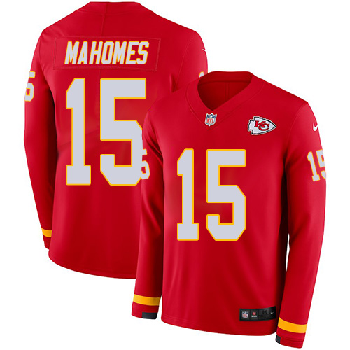Nike Chiefs #15 Patrick Mahomes Red Team Color Youth Stitched NFL Limited Therma Long Sleeve Jersey