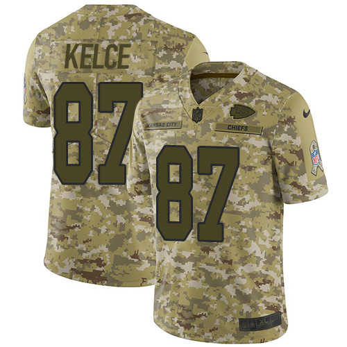 Nike Chiefs #87 Travis Kelce Camo Youth Stitched NFL Limited 2018 Salute to Service Jersey