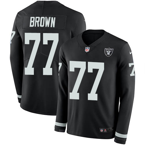 Nike Raiders #77 Trent Brown Black Team Color Youth Stitched NFL Limited Therma Long Sleeve Jersey