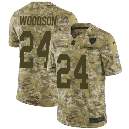 Nike Raiders #24 Charles Woodson Camo Youth Stitched NFL Limited 2018 Salute to Service Jersey