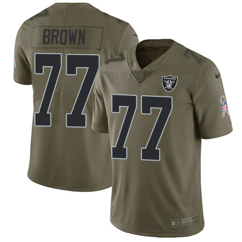 Nike Raiders #77 Trent Brown Olive Youth Stitched NFL Limited 2017 Salute To Service Jersey Nike Raiders #77 Trent Brown Olive Youth Stitched NFL Limited 2017 Salute To Service Jersey