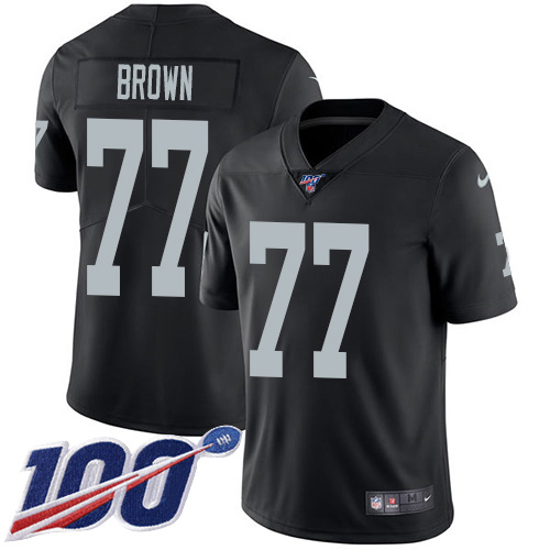 Nike Raiders #77 Trent Brown Black Team Color Youth Stitched NFL 100th Season Vapor Untouchable Limited Jersey