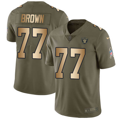 Nike Raiders #77 Trent Brown Olive/Gold Youth Stitched NFL Limited 2017 Salute To Service Jersey