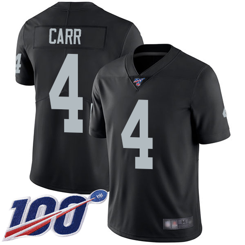 Nike Raiders #4 Derek Carr Black Team Color Youth Stitched NFL 100th Season Vapor Limited Jersey