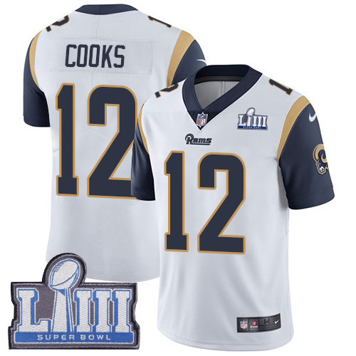 Nike Rams #12 Brandin Cooks White Super Bowl LIII Bound Youth Stitched NFL Vapor Untouchable Limited Jersey Nike Rams #12 Brandin Cooks White Super Bowl LIII Bound Youth Stitched NFL Vapor Untouchable Limited Jersey