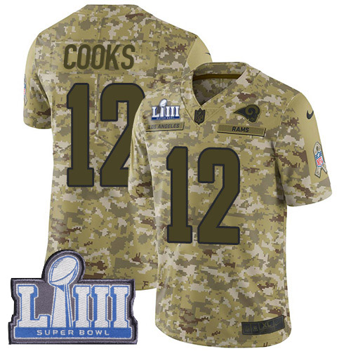 Nike Rams #12 Brandin Cooks Camo Super Bowl LIII Bound Youth Stitched NFL Limited 2018 Salute to Service Jersey Nike Rams #12 Brandin Cooks Camo Super Bowl LIII Bound Youth Stitched NFL Limited 2018 Salute to Service Jersey