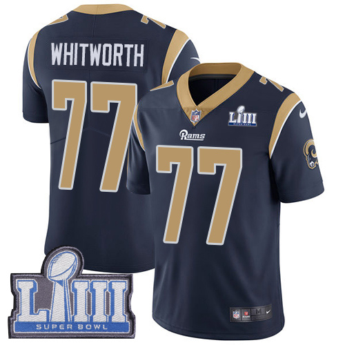 Nike Rams #77 Andrew Whitworth Navy Blue Team Color Super Bowl LIII Bound Youth Stitched NFL Vapor Untouchable Limited Jersey Nike Rams #77 Andrew Whitworth Navy Blue Team Color Super Bowl LIII Bound Youth Stitched NFL Vapor Untouchable Limited Jersey