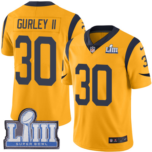 Nike Rams #30 Todd Gurley II Gold Super Bowl LIII Bound Youth Stitched NFL Limited Rush Jersey Nike Rams #30 Todd Gurley II Gold Super Bowl LIII Bound Youth Stitched NFL Limited Rush Jersey