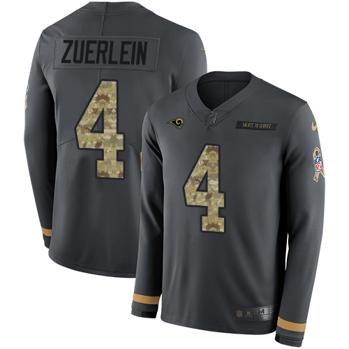 Nike Rams #4 Greg Zuerlein Anthracite Salute to Service Youth Stitched NFL Limited Therma Long Sleeve Jersey Nike Rams #4 Greg Zuerlein Anthracite Salute to Service Youth Stitched NFL Limited Therma Long Sleeve Jersey