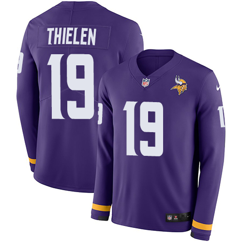 Nike Vikings #19 Adam Thielen Purple Team Color Youth Stitched NFL Limited Therma Long Sleeve Jersey Nike Vikings #19 Adam Thielen Purple Team Color Youth Stitched NFL Limited Therma Long Sleeve Jersey