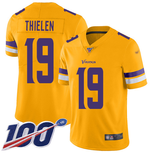 Nike Vikings #19 Adam Thielen Gold Youth Stitched NFL Limited Inverted Legend 100th Season Jersey