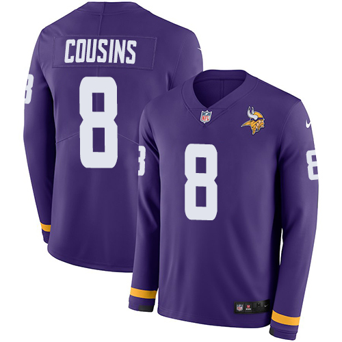 Nike Vikings #8 Kirk Cousins Purple Team Color Youth Stitched NFL Limited Therma Long Sleeve Jersey Nike Vikings #8 Kirk Cousins Purple Team Color Youth Stitched NFL Limited Therma Long Sleeve Jersey