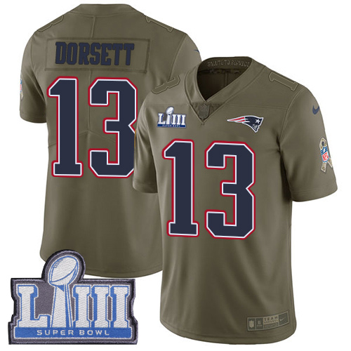 Nike Patriots #13 Phillip Dorsett Olive Super Bowl LIII Bound Youth Stitched NFL Limited 2017 Salute to Service Jersey
