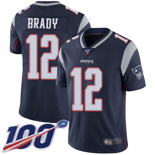 Nike Patriots #12 Tom Brady Navy Blue Team Color Youth Stitched NFL 100th Season Vapor Limited Jersey
