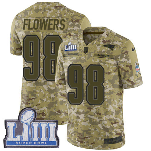 Nike Patriots #98 Trey Flowers Camo Super Bowl LIII Bound Youth Stitched NFL Limited 2018 Salute to Service Jersey
