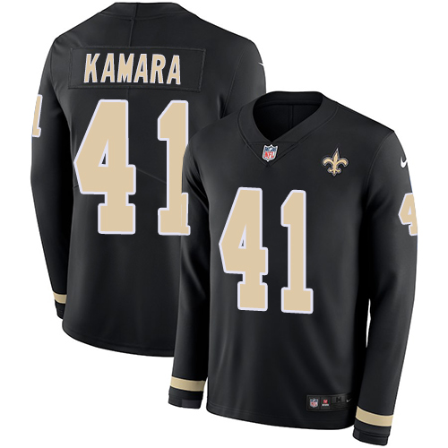 Nike Saints #41 Alvin Kamara Black Team Color Youth Stitched NFL Limited Therma Long Sleeve Jersey Nike Saints #41 Alvin Kamara Black Team Color Youth Stitched NFL Limited Therma Long Sleeve Jersey