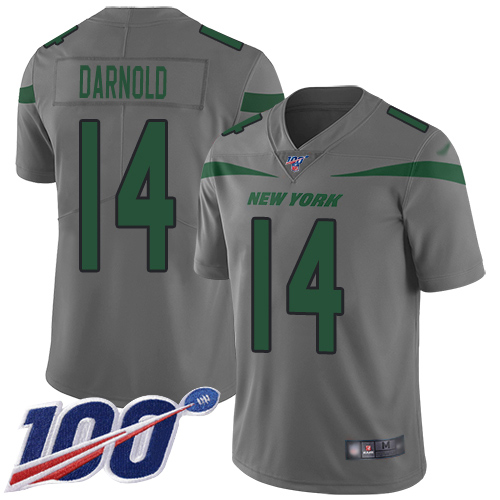 Nike Jets #14 Sam Darnold Gray Youth Stitched NFL Limited Inverted Legend 100th Season Jersey