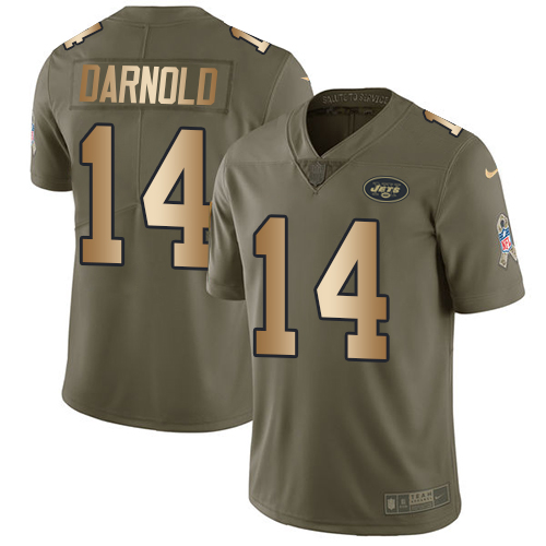 Nike Jets #14 Sam Darnold Olive/Gold Youth Stitched NFL Limited 2017 Salute to Service Jersey