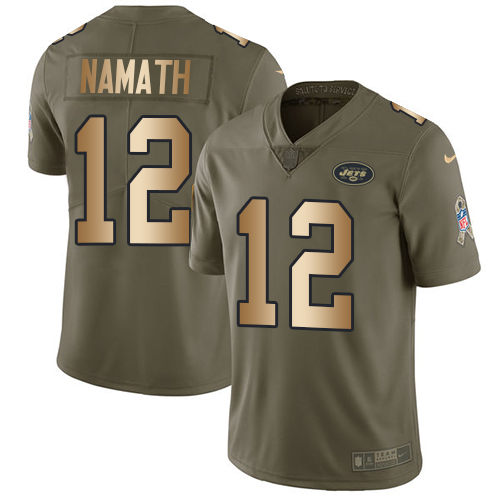 Nike Jets #12 Joe Namath Olive/Gold Youth Stitched NFL Limited 2017 Salute to Service Jersey