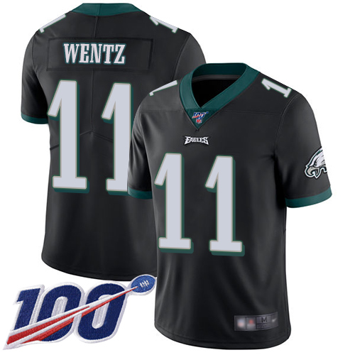 Nike Eagles #11 Carson Wentz Black Alternate Youth Stitched NFL 100th Season Vapor Limited Jersey Nike Eagles #11 Carson Wentz Black Alternate Youth Stitched NFL 100th Season Vapor Limited Jersey
