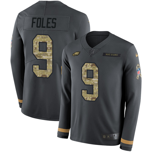 Nike Eagles #9 Nick Foles Anthracite Salute to Service Youth Stitched NFL Limited Therma Long Sleeve Jersey Nike Eagles #9 Nick Foles Anthracite Salute to Service Youth Stitched NFL Limited Therma Long Sleeve Jersey