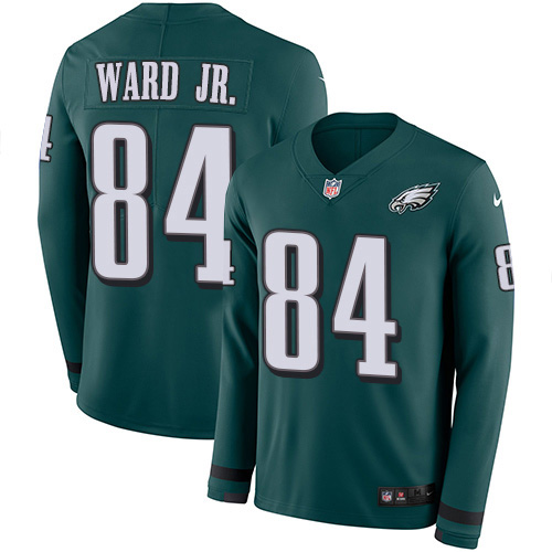 Nike Eagles #84 Greg Ward Jr. Green Team Color Youth Stitched NFL Limited Therma Long Sleeve Jersey