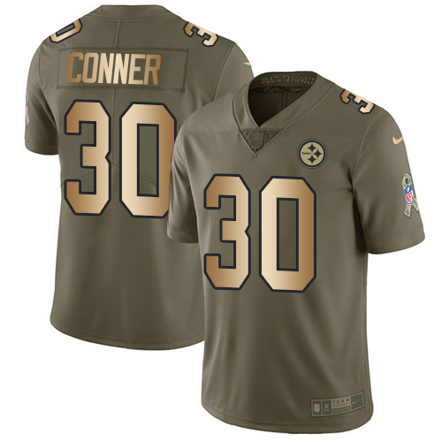 Nike Steelers #30 James Conner Olive/Gold Youth Stitched NFL Limited 2017 Salute to Service Jersey