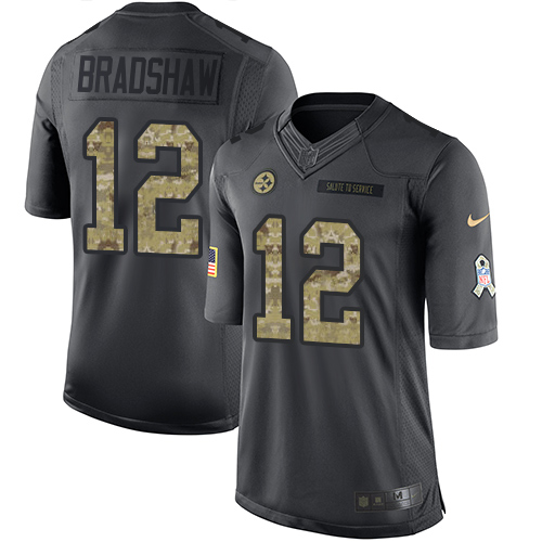 Nike Steelers #12 Terry Bradshaw Black Youth Stitched NFL Limited 2016 Salute to Service Jersey Nike Steelers #12 Terry Bradshaw Black Youth Stitched NFL Limited 2016 Salute to Service Jersey