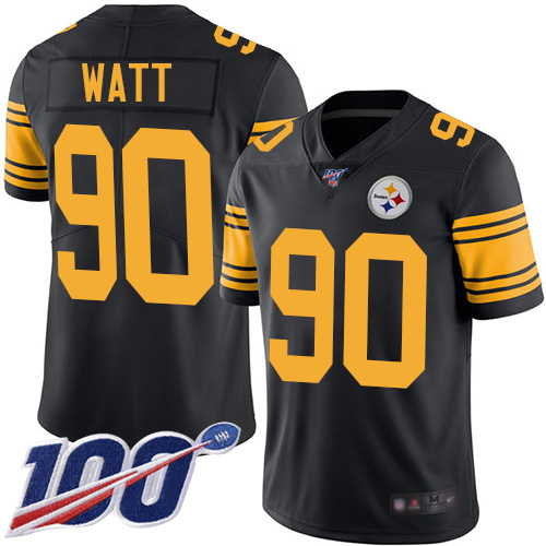 Nike Steelers #90 T. J. Watt Black Youth Stitched NFL Limited Rush 100th Season Jersey