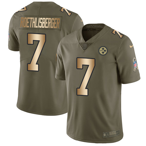 Nike Steelers #7 Ben Roethlisberger Olive/Gold Youth Stitched NFL Limited 2017 Salute to Service Jersey