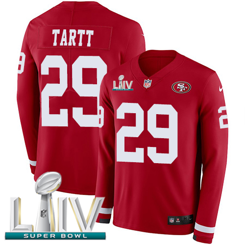 Nike 49ers #29 Jaquiski Tartt Red Super Bowl LIV 2020 Team Color Youth Stitched NFL Limited Therma Long Sleeve Jersey Nike 49ers #29 Jaquiski Tartt Red Super Bowl LIV 2020 Team Color Youth Stitched NFL Limited Therma Long Sleeve Jersey
