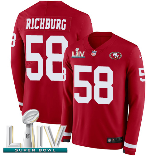 Nike 49ers #58 Weston Richburg Red Super Bowl LIV 2020 Team Color Youth Stitched NFL Limited Therma Long Sleeve Jersey Nike 49ers #58 Weston Richburg Red Super Bowl LIV 2020 Team Color Youth Stitched NFL Limited Therma Long Sleeve Jersey