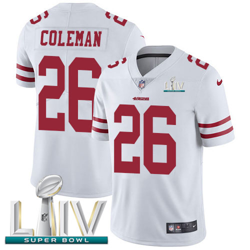 Nike 49ers #26 Tevin Coleman White Super Bowl LIV 2020 Youth Stitched NFL Vapor Untouchable Limited Jersey Nike 49ers #26 Tevin Coleman White Super Bowl LIV 2020 Youth Stitched NFL Vapor Untouchable Limited Jersey
