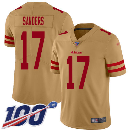 Nike 49ers #17 Emmanuel Sanders Gold Youth Stitched NFL Limited Inverted Legend 100th Season Jersey