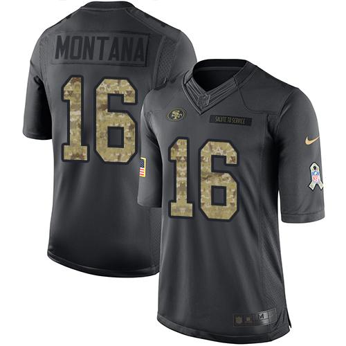 Nike 49ers #16 Joe Montana Black Youth Stitched NFL Limited 2016 Salute to Service Jersey Nike 49ers #16 Joe Montana Black Youth Stitched NFL Limited 2016 Salute to Service Jersey