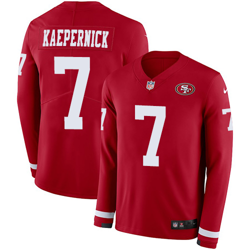 Nike 49ers #7 Colin Kaepernick Red Team Color Youth Stitched NFL Limited Therma Long Sleeve Jersey