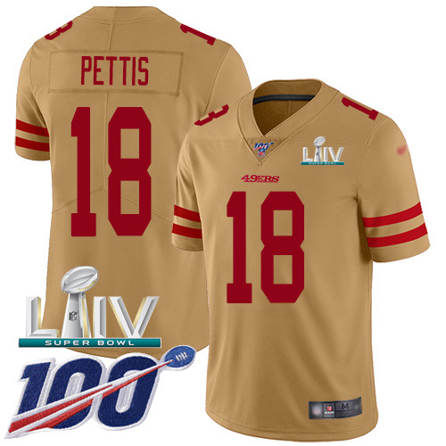 Nike 49ers #18 Dante Pettis Gold Super Bowl LIV 2020 Youth Stitched NFL Limited Inverted Legend 100th Season Jersey Nike 49ers #18 Dante Pettis Gold Super Bowl LIV 2020 Youth Stitched NFL Limited Inverted Legend 100th Season Jersey
