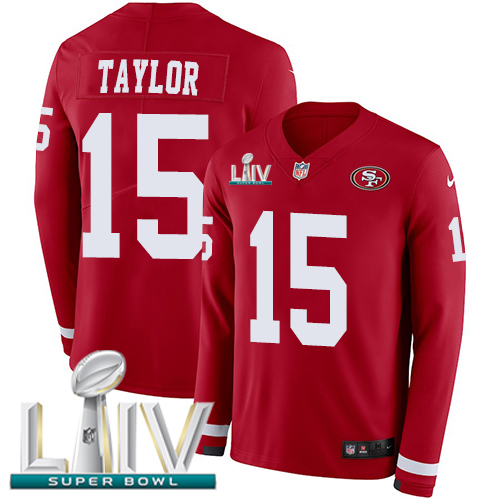 Nike 49ers #15 Trent Taylor Red Super Bowl LIV 2020 Team Color Youth Stitched NFL Limited Therma Long Sleeve Jersey Nike 49ers #15 Trent Taylor Red Super Bowl LIV 2020 Team Color Youth Stitched NFL Limited Therma Long Sleeve Jersey